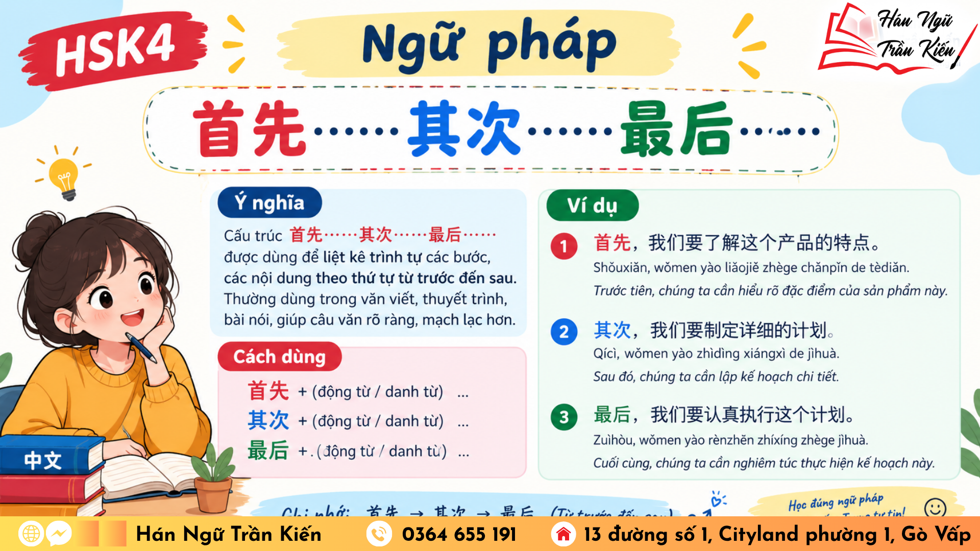 Ngữ pháp HSK4: Cấu trúc 首先……其次……最后……